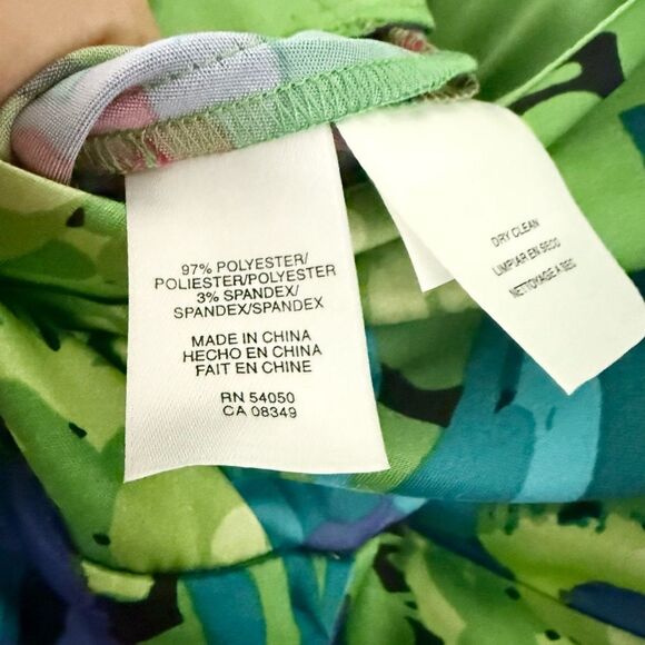 NWT Evan Picone Sleeveless Satin A-Line Dress in Green Multi Abstract - Size 14 - Picture 8 of 8